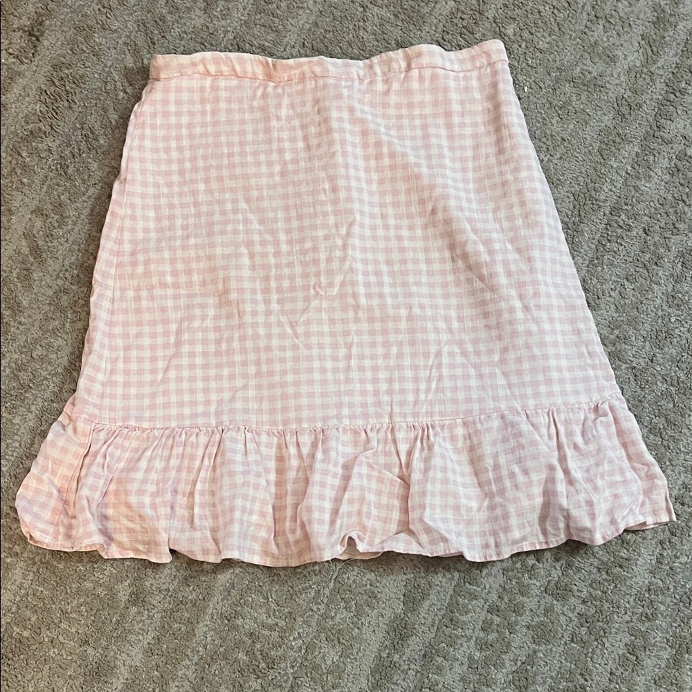 Draper James Pink Gingham Ruffle Hem Knee Length Skirt 14